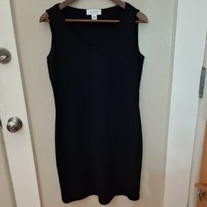 St. John Black Sleeveless V Wool Blend Dress_1